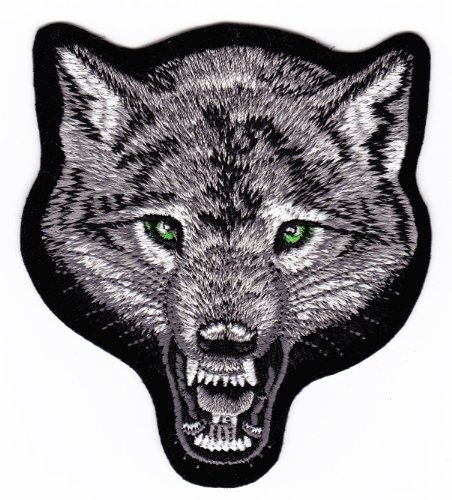 Aufnäher Bügelbild Aufbügler Iron on Patches Applikation Wolf Kopf Hund Wolfskopf 9,3 x 10,2 cm - TOP Qualität von Bestellmich / Aufnäher