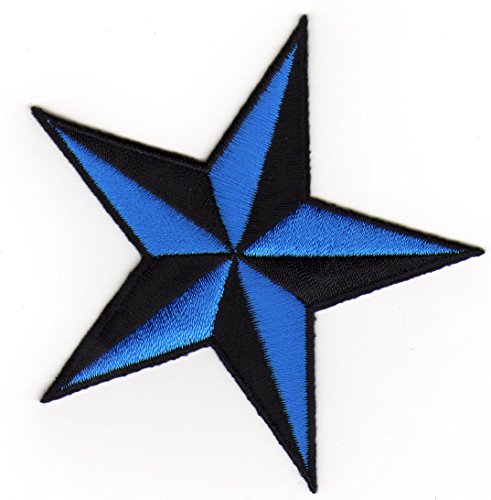 Nautischer Stern Schwarz/Blau Aufnäher Bügelbild Iron on Patches Applikation von Bestellmich / Aufnäher