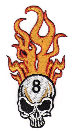 Aufnäher Bügelbild Aufbügler Iron on Patches Applikation Totenkopf Skull Flammen Feuer 8 Ball Tattoo von Bestellmich