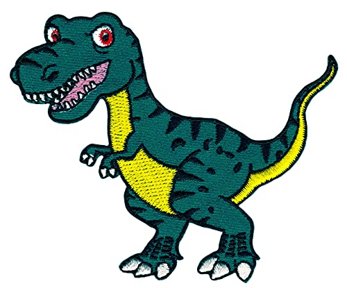 Bestellmich Dino Dinosaurier T-Rex Aufnäher Bügelbild Patch Flicken Applikation Größe 9,0 x 7,5 cm, Grün von Bestellmich