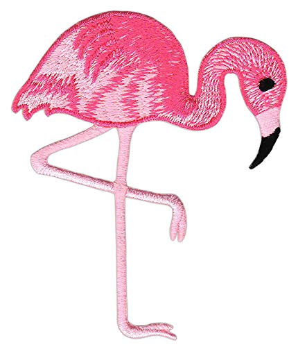 Bestellmich Flamingo Vogel Pink gebückt Aufnäher Bügelbild 6,8 x 8,0 cm von Bestellmich