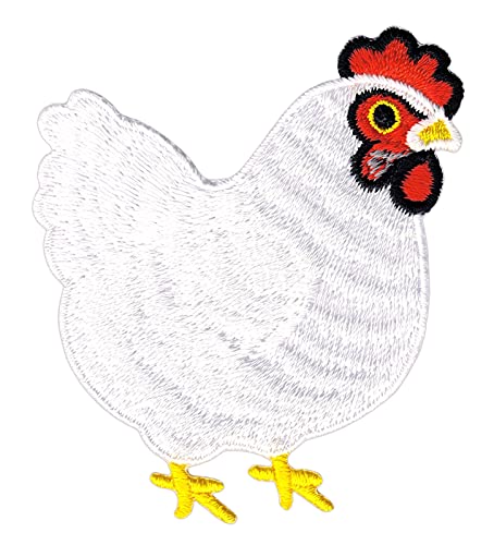 Bestellmich Henne Weiß Huhn Vogel Aufnäher Bügelbild Patch Flicken Applikation Größe 5,6 x 6,8 cm von Bestellmich