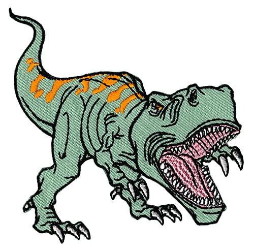 Bestellmich T-Rex Dino Dinosaurier Aufnäher Bügelbild Patch Flicken Applikation Größe 7,5 x 8,0 cm, Grün von Bestellmich