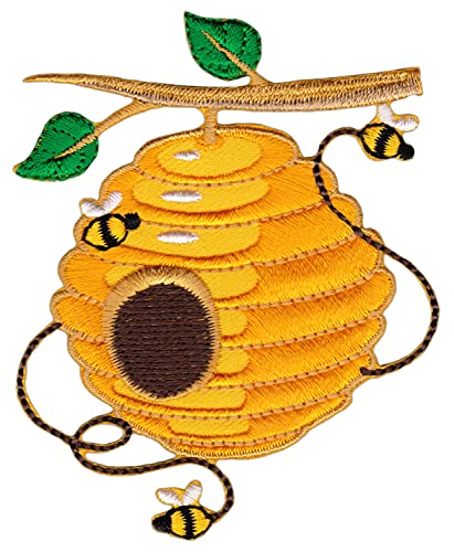 Bienennest am Ast Biene Honigbiene Bee Aufnäher Bügelbild Patch Applikation Größe 7,0 x 8,2 cm von Bestellmich