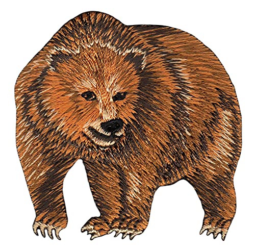 Braun Bär Grizzly Aufnäher Bügelbild Applikation Flicken Patch Größe 5,8 x 5,8 cm von Bestellmich