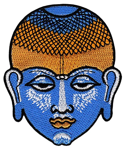 Buddha Kopf Blau Esoterik Aufnäher Bügelbild Applikation Flicken Patch Größe 6,8 x 8,3 cm von Bestellmich
