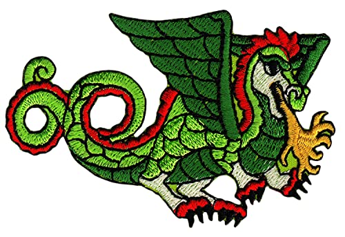 Drache Grün Feuerdrache Feuer Dragon Aufnäher Bügelbild Applikation Flicken Patch Größe 7,8 x 5,3 cm von Bestellmich