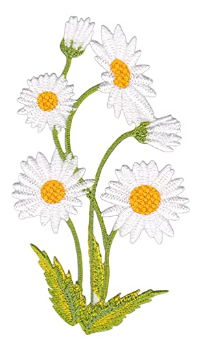 Gänseblümchen Blume Weiß Aufnäher Bügelbild Patch Applikation Größe 5,6 x 10,0 cm von Bestellmich
