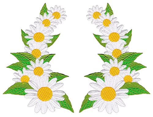 Gänseblümchen Blume Weiß Set 2 Stück Aufnäher Bügelbild Applikation Patch Größe je Aufnäher = 7,8 x 11,3 cm von Bestellmich