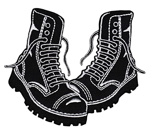 Gestickte Schuhe Boots Stiefel Schwarz Aufnäher Bügelbild Patch Applikation Größe 9,5 x 8,7 cm von Bestellmich