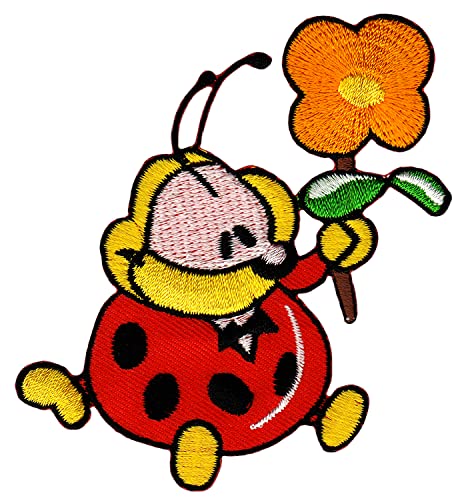 Käfer mit Blume Aufnäher Bügelbild Applikation Flicken Patch Größe 7,7 x 8,4 cm von Bestellmich
