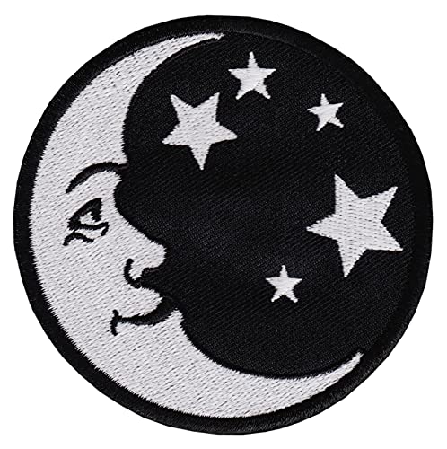 Mond und Sterne Schwarz Weiß Aufnäher Bügelbild Patch Flicken Applikation Größe 8,0 x 8,0 cm von Bestellmich