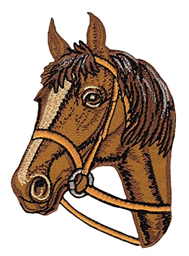 Bestellmich Pferd Pferdekopf Braun Aufnäher Bügelbild Applikation Flicken Patch Größe 6,3 x 8,7 cm von Bestellmich