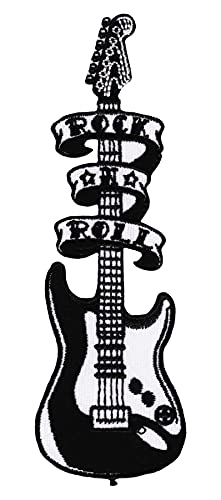 Rock N Roll Gitarre Musik gestickter Aufnäher Bügelbild Patch Applikation Größe 4,3 x 13,2 cm von Bestellmich