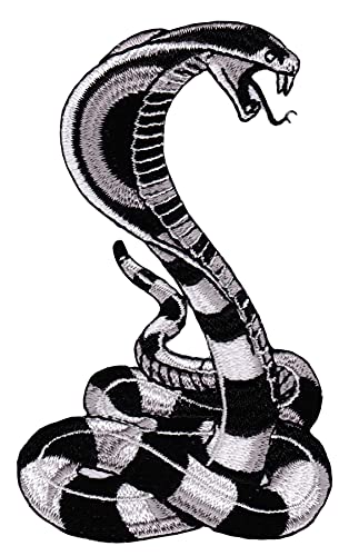 Schwarz Weiß Schlange Kobra Cobra Aufnäher Bügelbild Patch Applikation Größe 5,8 x 9,5 cm von Bestellmich
