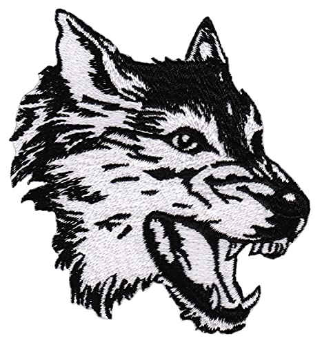 Wolf Hund Schwarz Weiß Aufnäher Bügelbild Patch Applikation Größe 7,5 x 7,8 cm von Bestellmich