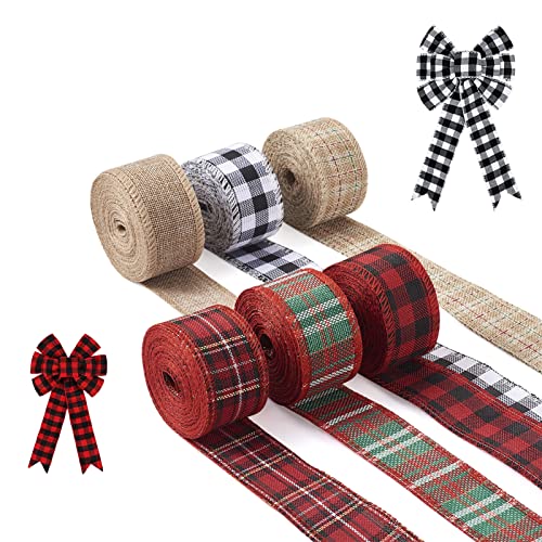 6,4 Meter 40 mm Polyester-Schleifenband, kariert, Rot, Weizen, Schwarz, Rost, Drahtrand, Büffel, flaches Tartan-Band, Rolle für Geschenkverpackungen, Zuhause, Party, Weihnachtsdekoration von Bestewelry