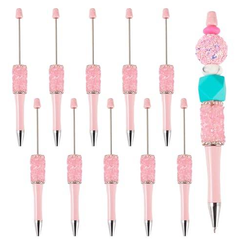 Bestewelry 10 Stück Kunststoff-Kugelschreiber, Perlenstift, Tintenroller, schwarze Tinte für Stifte, Dekoration, Büro, Schulbedarf, Hot Pink von Bestewelry