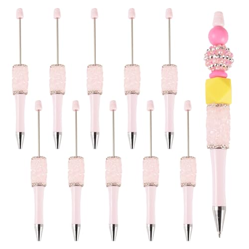 Bestewelry 10 Stück Kunststoff-Kugelschreiber, Perlenstift, Tintenroller, schwarze Tinte für Stifte, Dekoration, Büro, Schulbedarf, Rosa von Bestewelry
