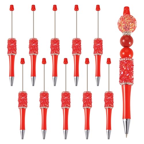 Bestewelry 10 Stück Kunststoff-Kugelschreiber, Perlenstift, Tintenroller, schwarze Tinte für Stifte, Dekoration, Büro, Schulbedarf, Rot Bestewelry 10 Stück Kunststoff-Kugelschreiber, Perlenstift, Tintenroller, schwarze Tinte für Stifte, Dekoration, Büro, Schulbedarf, Rot von Bestewelry