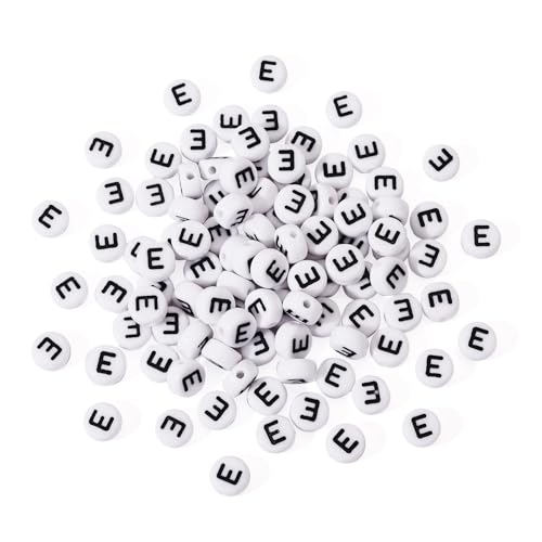 Bestewelry 100 Stück Acryl-Alphabet-Perlen, Initialbuchstabe E, lose Perlen, 7 mm, weiß, flache runde Buchstaben-Abstandshalter für Namensarmband, Armband, Schmuckherstellung von Bestewelry