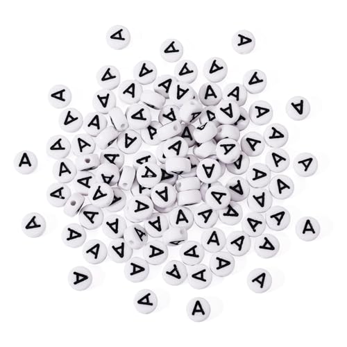Bestewelry 100 Stück Acryl-Alphabet-Perlen mit Initialbuchstabe A, lose Perlen, 7 mm, weiße, flache runde Buchstaben-Abstandshalter für Namensarmbänder, Schmuckherstellung von Bestewelry