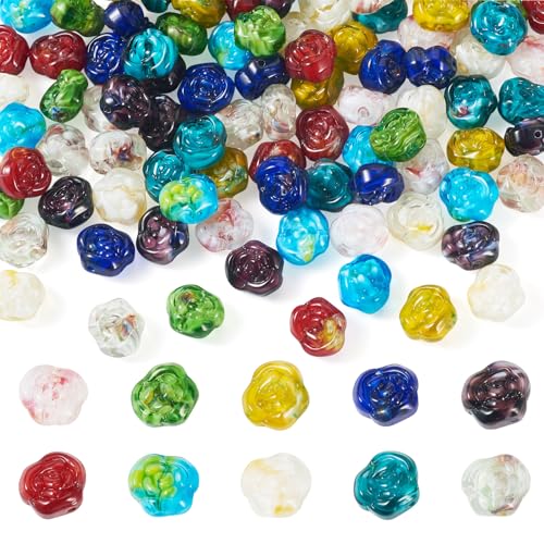 Bestewelry 100 Stück Lampwork-Blumenperlen, Rose, Glasperlen, lose Abstandshalter, Perlen für Armbänder, Halsketten, Schmuckherstellung, Heimdekoration, 100 Stück von Bestewelry
