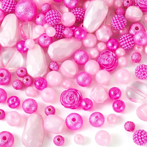 Bestewelry 100 g tiefrosa Acrylperlen, sortiert, undurchsichtig, 3D-Blume, Beerenperlen, kleine Perlen, rosa, facettierte, bauchige Perlen für Armband, Halsketten, Handy, Schlüsselband, von Bestewelry