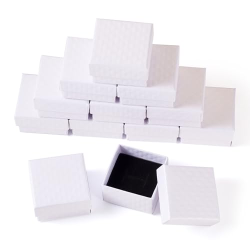 Bestewelry 12 Stück Schmuckkarton-Boxen, 5 x 5 x 3 cm, quadratisch, kleine Schachteln für Hochzeit, Geburtstag, Ohrringe, Ring, Armband, Schmuckverpackung, Weiß von Bestewelry