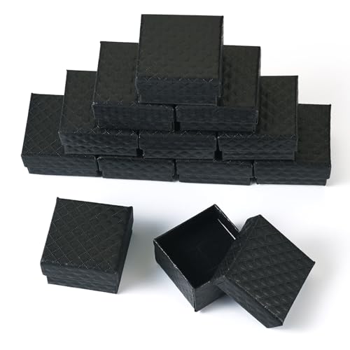 Bestewelry 12 Stück Schmuckkarton-Boxen, 5 x 5 x 3 cm, quadratisch, kleine Schachteln für Hochzeit, Geburtstag, Ohrringe, Ring, Armband, Schmuckverpackung, schwarz von Bestewelry