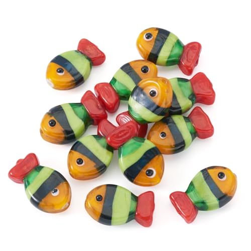 Bestewelry 12 Stück handgefertigte Lampwork-Fisch-Perlen, Ozean-Tiere, Kristallglasperlen, Meeresleben, lose Abstandshalter für Sommer, Strand, Ohrringe, Armband, Halskette, Schmuckherstellung, Rot von Bestewelry