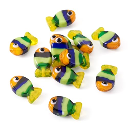 Bestewelry 12 Stück handgefertigte Lampwork-Fischperlen, Ozeantiere, Kristallglasperlen, Meeresleben, lose Abstandshalter, Perlen für Sommer, Strand, Ohrringe, Armband, Halskette, Schmuckherstellung von Bestewelry