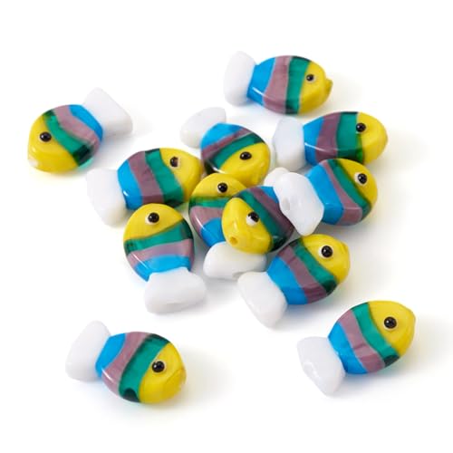 Bestewelry 12 Stück handgefertigte Lampwork-Fischperlen, Ozeantiere, Kristallglasperlen, Meeresleben, lose Abstandshalter, Perlen für Sommer, Strand, Ohrringe, Armband, Halskette, Schmuckherstellung von Bestewelry
