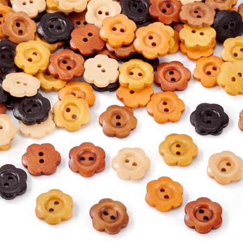 Bestewelry 120 Stück 15 x 14 x 3,5 mm 2-Loch-Holzblumenknöpfe zum Nähen, Stricken, Ersetzen von Kleidung, Handwerk und Dekoration von Bestewelry