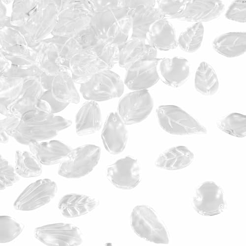Bestewelry 150 Stück transparente Glasperlen in 15 Stilen, klare Glasperlen, Blütenblattperlen, Pfirsichblüte, Herbstblatt, Kristallperlen für DIY-Ohrringe, Halsketten, Basteln, Schmuckherstellung von Bestewelry