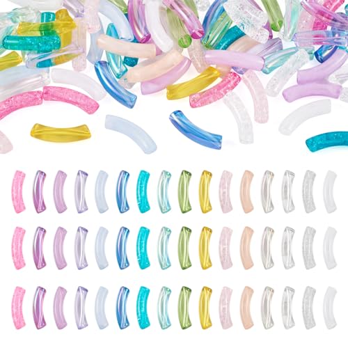 Bestewelry 160 Stück Acryl gebogene Röhrenperlen klobige lange gebogene Nudelperlen Abstandshalter Bambusrohr Armreifen Perlen für DIY Stapeln Armband Schmuckherstellung von Bestewelry