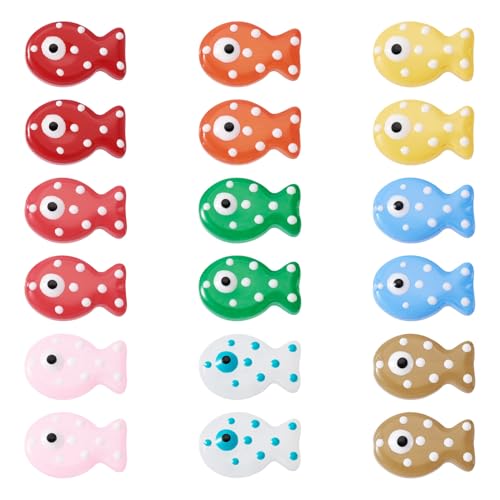 Bestewelry 18 Stück Fisch-Lampwork-Emaille-Perlen, gepunktete Fische, Glasperlen, Ozean-Tiere, lose Abstandshalter, Perlen für Ohrringe, Armbänder, Halsketten, Schmuckherstellung von Bestewelry