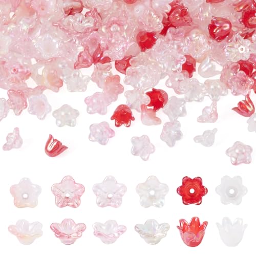 Bestewelry 180 Stück Acryl-Blumen-Perlenkappen, Blumenblüten, Acrylperlen, Endkappen für DIY-Ohrringe, Armbänder, Schmuckherstellung, Rot von Bestewelry