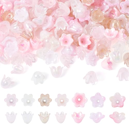 Bestewelry 180 Stück Acryl-Blumen-Perlenkappen, Blumenblüten, Acrylperlen, Endkappen für DIY baumelnde Ohrringe, Armbänder, Schmuckherstellung, Rosa von Bestewelry