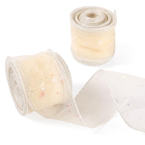 Bestewelry 20 Meter Polyester-Deko-Mesh-Bänder, Sternmuster, 55 mm, Tüllbänder, ausgefallene Tüllrolle, Stoff für Rockherstellung, Geschenkdekoration, Beige Bestewelry 20 Meter Polyester-Deko-Mesh-Bänder, Sternmuster, 55 mm, Tüllbänder, ausgefallene Tüllrolle, Stoff für Rockherstellung, Geschenkdekoration, Beige von Bestewelry