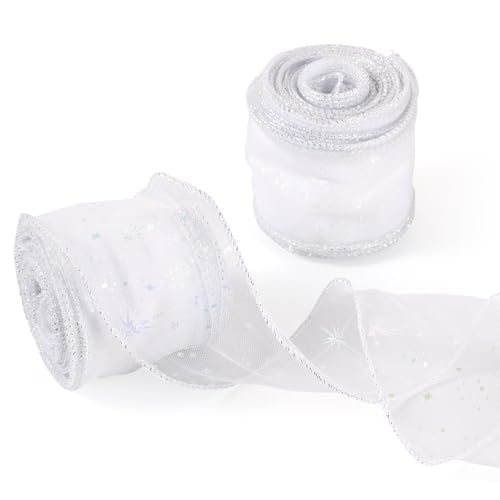Bestewelry 20 Meter Polyester-Deko-Mesh-Bänder, Sternmuster, 55 mm, Tüllbänder, ausgefallene Tüllrolle, Stoff für Rockherstellung, Geschenkdekoration, Weiß Bestewelry 20 Meter Polyester-Deko-Mesh-Bänder, Sternmuster, 55 mm, Tüllbänder, ausgefallene Tüllrolle, Stoff für Rockherstellung, Geschenkdekoration, Weiß von Bestewelry