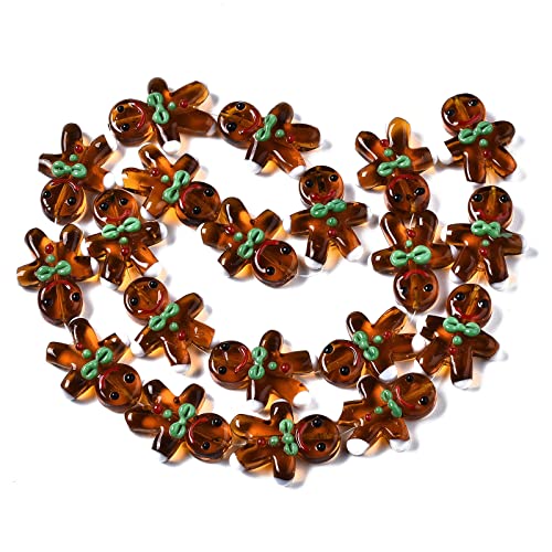 Bestewelry 20 Stück Sattelbraune Lebkuchenmann-Glasperlen Cartoon Weihnachten Charms Perlen für DIY Armband Halskette Schmuckherstellung Handwerk von Bestewelry