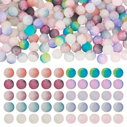 Bestewelry 200 Stück 10 mm Crackle Milchglasperlen, zweifarbig, runde Glasperlen, klobig, lose Abstandshalter, Perlen für DIY-Halsketten, Armbänder, Schmuckherstellung von Bestewelry