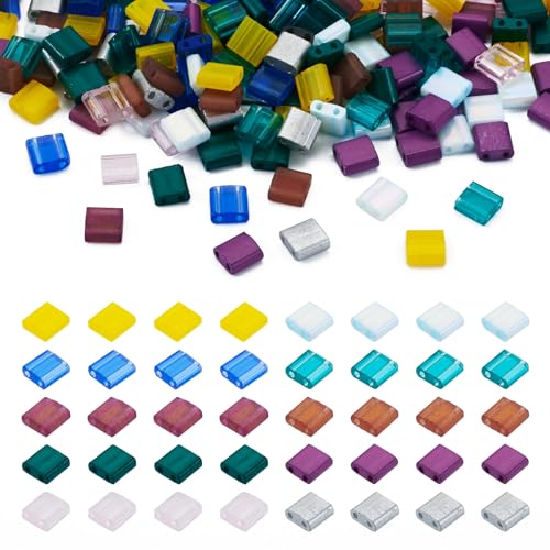 Bestewelry 200 Stück 2-Loch-Glas-Rocailles, flach, quadratisch, Tila-Perlen, zum Basteln, lose Perlen für mehrsträngige Armbänder, Halsketten, Schmuckherstellung Bestewelry 200 Stück 2-Loch-Glas-Rocailles, flach, quadratisch, Tila-Perlen, zum Basteln, lose Perlen für mehrsträngige Armbänder, Halsketten, Schmuckherstellung von Bestewelry