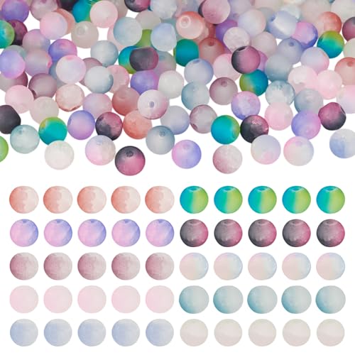 Bestewelry 200 Stück 6 mm Crackle Milchglasperlen, zweifarbig, runde Glasperlen, klobig, lose Abstandshalter, Perlen für DIY-Halsketten, Armbänder, Schmuckherstellung von Bestewelry