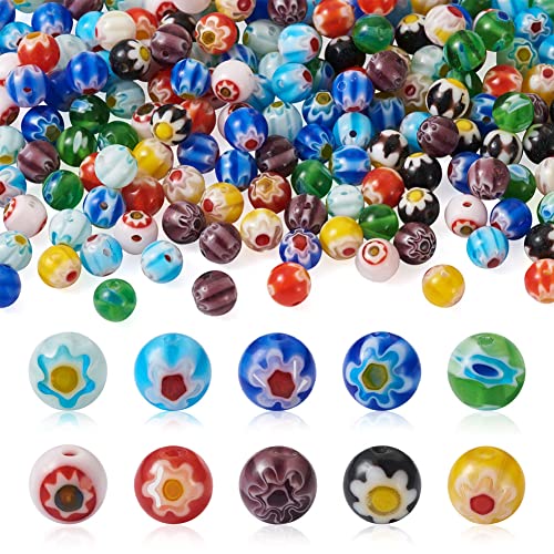 Bestewelry 200 Stück Millefiori Glasperlen 6 mm Blumenmuster Lampwork Abstandshalter Perlen DIY Armband Schmuck Handwerk Herstellung Loch: 1 mm von Bestewelry