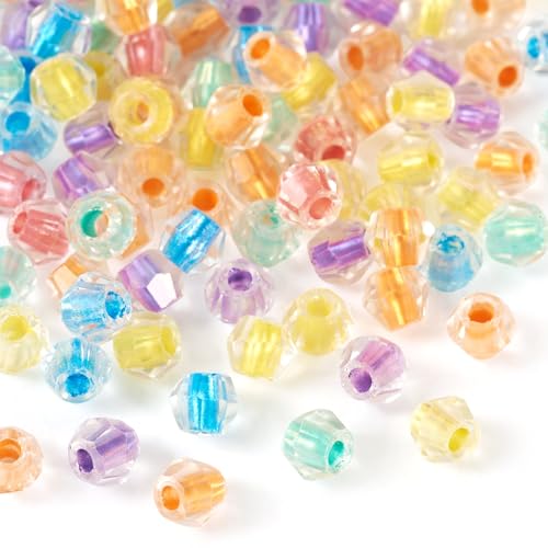 Bestewelry 200 Stück facettierte Doppelkegel transparente Glasperlen, 4 mm, rhombische Glasperlen, gefärbter Kern, Kristallperlen für Schmuckherstellung, DIY, Armband, Halskette, Bonbonfarben von Bestewelry
