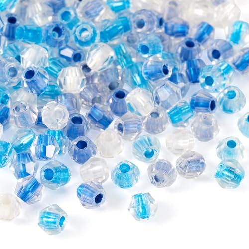 Bestewelry 200 Stück facettierte Doppelkegel transparente Glasperlen, 4 mm, rhombische Glasperlen, gefärbter Kern, Kristallperlen für Schmuckherstellung, DIY, Armband, Halskette, Dodger Blue von Bestewelry