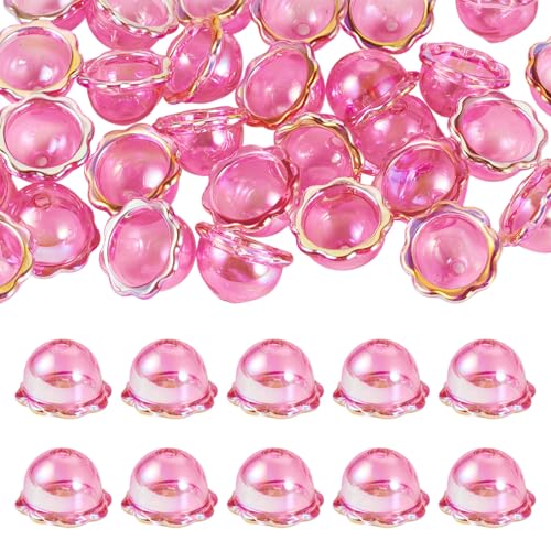 Bestewelry 30 Stück 24 mm Acryl-Blumen-Perlenkappen, Windglocken-Perlen, Endkappen, Multi-Petal, Trompete, Blumen, Abstandshalter für DIY-Windspiele, baumelnde Ohrringe, Schmuckherstellung, Dunkelrosa von Bestewelry