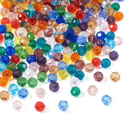 Bestewelry 300 Stück facettierte, runde transparente Glasperlen, 8 mm, große Kristallperlen, runde Glasperlenstränge für Schmuckherstellung, DIY, Armband, Halskette, Handwerk – bunt von Bestewelry